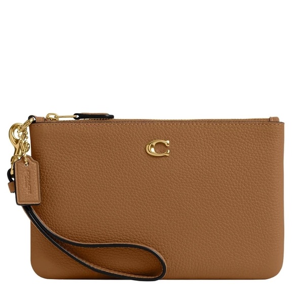 Coach Handbags - Coach Essential Small Polished Pebbled Leather Wristlet Honey Brown CH818